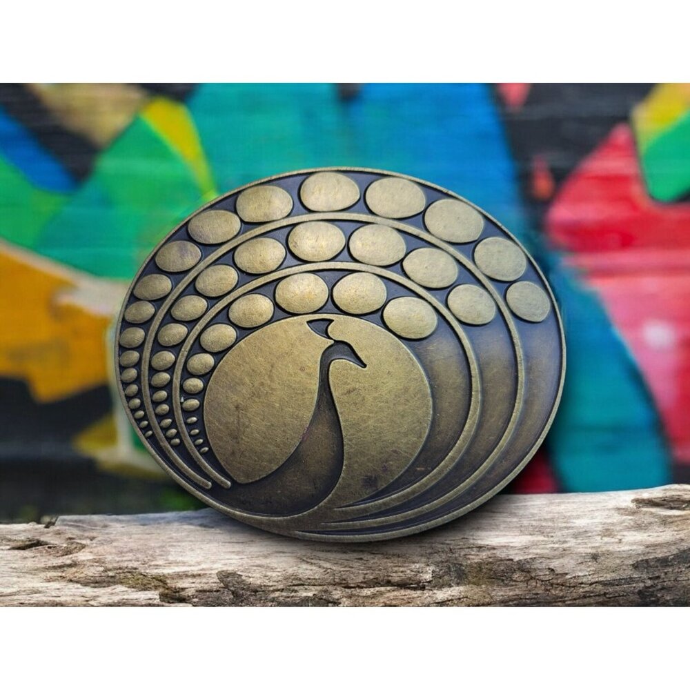 Vintage Peacock Feather Belt Buckle - Boho Hippie Brass Finish Belt Buckle